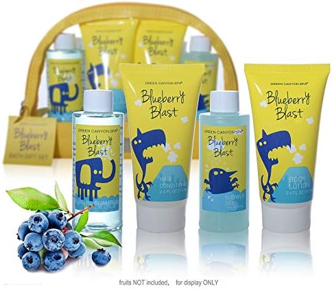 Premium TSA Approved Bath and Body Travel Set for Kids / Youth in Blueberry Blast – Lush Body Lotion, Shower Gel, Shampoo and Conditioner in PVC Bag – perfect travel kit in Convenience