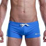 DESMIIT Men's Rope Waist Solid Color Swimming Trunk ,Style2 Blue , US Medium / Tag XL(30