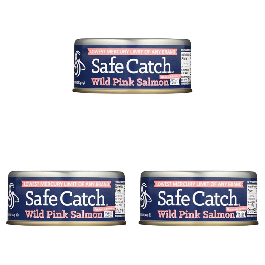 Safe Catch – Premium Skinless & Boneless Wild Pink Salmon No Salt Added – 5 oz. (Pack of 3)