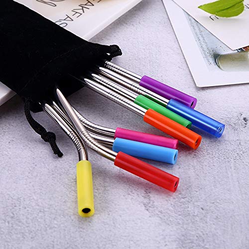 8Pcs Stainless Steel Drinking Straws, Sttech1 Explosion 6mm Stainless Steel Silicone Case Food Grade Recycled Straws with 2Pcs Brush and 1Pc Bag (Ship from USA, Silver)