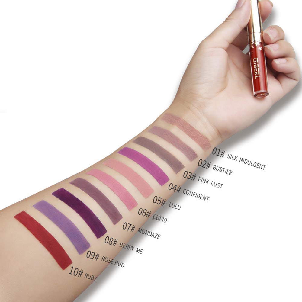 Matte Nude Lipstick Set, 10 Colors Waterproof Long Lasting Lip Gloss Non-Stick Cup Liquid Velvety Lipstick Set (10-1)
