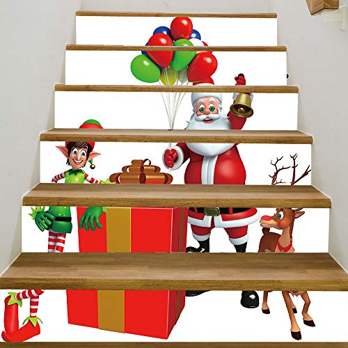 3D Christmas Pgojuni Simulation Stair Stickers Waterproof Wall Stickers DIY Wall Stickers Removable Wallpaper Home Decor 1Roll=6pc (D)