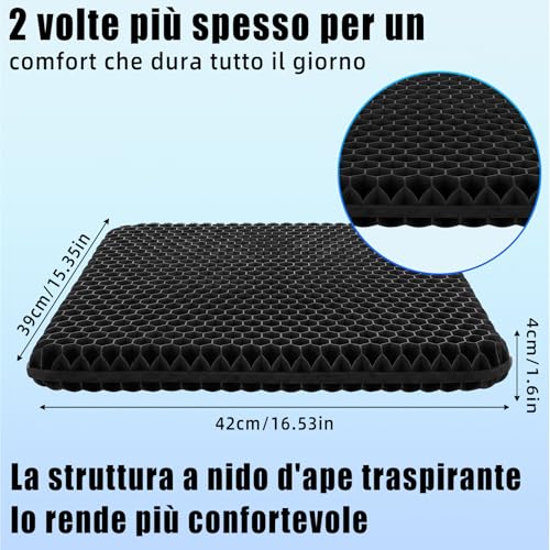 Cuscino per Sedia da Ufficio,Cuscino in Gel,Cuscino Antidecubito,a Nido d’ape-Antiscivolo,Traspirante e con Fodera Rimovibile,Adatto per Sedie da Ufficio,Sedili Auto e Sedie da Casa (nero, 42*39*4)