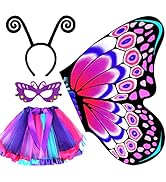 Rainbow Kids-Butterfly-Costume-Wings for Girls Dress Up Clothes Butterfly-Antenna Mask and Tutu H...