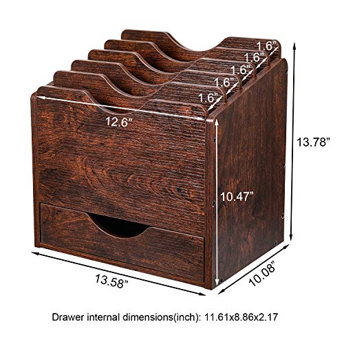 PAG Wood Desktop File Holder Organizer Mail Sorter with Drawer, for