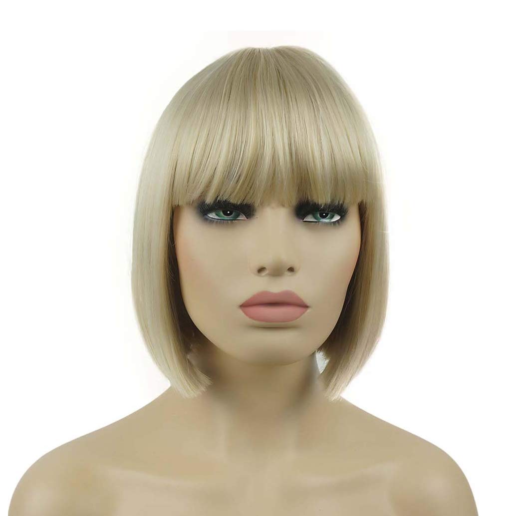 Lydell 8" Straight Short Bob Hair Flat Bangs Cute Central Dot Skin Top Heat Resistant Synthetic Wigs (122)