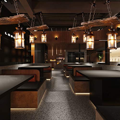 Hanglamp E27 Pastorale Landelijke Stijl Hanglamp Retro Hout Zwart Glas Lampenkap Ijzeren Ketting in Hoogte Verstelbaar… - Afbeelding 5