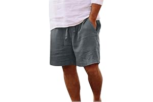 Men Linen Shorts Elastic Drawstring, Loose Fit for Outdoor Summer Beach, 5 Inch Inseam Cotton Linen with Pocket
