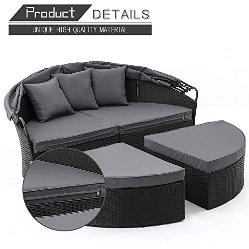 SUNCROWN Outdoor Patio Round Circular Daybed with Retractable Canopy