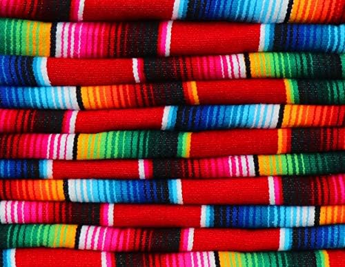 Mexican Serape Cotton Blankets Tablecloth Table Cover for Wedding Home Outdoor Party Decorations, Bright Colorful Fringe Stripe Throws Tapestry Blanket Picnic Mat Rug, Red 59 x 84 inches