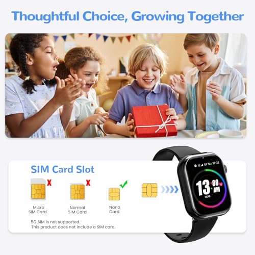 4G Children's Smartwatch GPS Watch with Video Calls, Voice Chat, School Mode, Dual Camera, Alarm, Pedometer, IP68 Calculator Smart Watch for Boys and Girls, Black