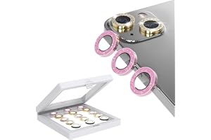 Janient 15pcs Glitter Camera Lens Protector for iPhone 15/15 Plus, Bling Metal Diamond 9H Hardness Tempered Glass Back Camera Screen Protection Cover Accessories for Women (Gold/Pink/White)