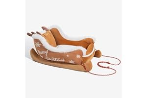 Festive Plush Cosy Dog Bed - Christmas Sleigh, 2025 Santa Sleigh Pet Sofa for Dogs & Cats, Soft Plush Washable Holiday Pet Be