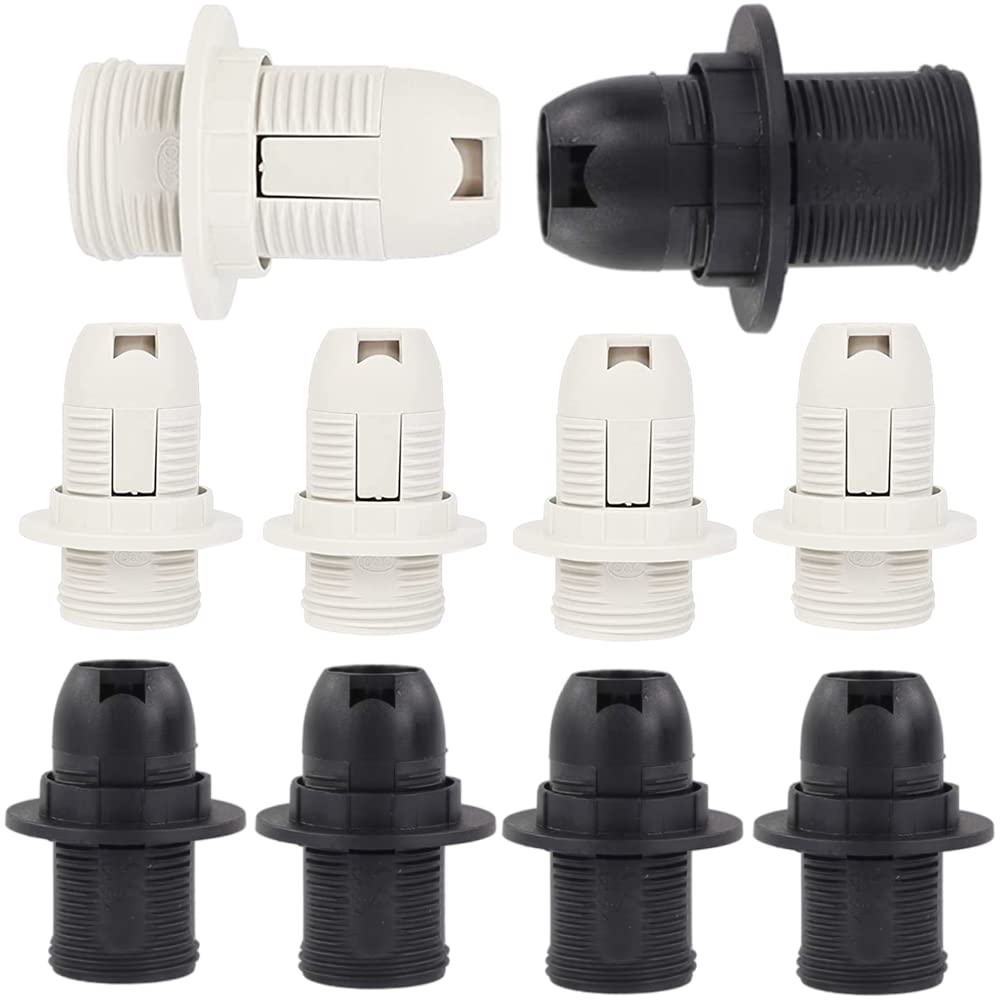 GOWEILE 10 Pcs Plastic Edison Screw Light Bulb Socket - E14 Pendant Socket & Replacement Ring (Black, White) — image 1