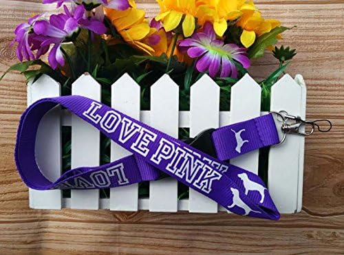 VICTORIA'S SECRET LOVE PINK LANYARD KEY CHAIN TEAL BLUE&amp;WHITE LOGO HOLDER WITH DOGS BY MACKENZIE STORE (PURPLE)