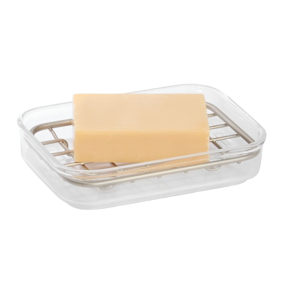 mDesign Bar Soap Dish for Bathroom Vanities, Kitchen Sink Clear/Satin