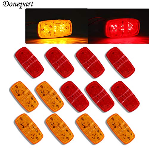 Trailer Marker Lights Amber and Red LED Side Marker Lights Double Bullseye 12 Diodes Clearance Indentification Lights for Trailer Trucks RV SUV Boat (7 Red+6 Amber)