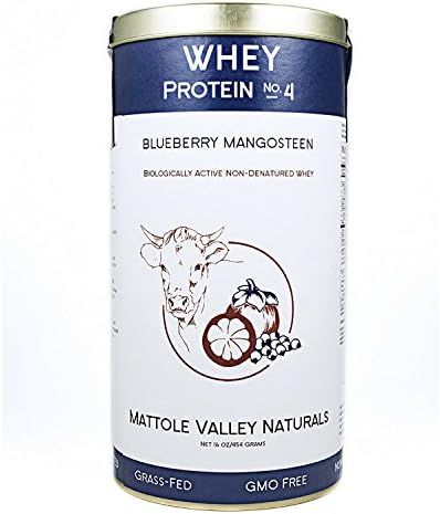 Whey Protein (Blueberry-Mangosteen) - Biologically Active - No Growth Hormones or Antibiotics - Low-Temperature-Processed and Microfiltrated - Made From Happy Australian Open Pasture Grassfed Cows (no. 4, Blueberry, 16 oz)