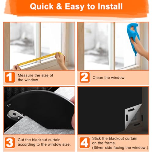 Blackout Blind 147x400cm, No Drill Window Cover for Bedroom Portable Blackout Blinds Stick On Window Curtains with Tools, 420D Oxford DIY Darkening Black Out Privacy Shade for Home Office Car Travel