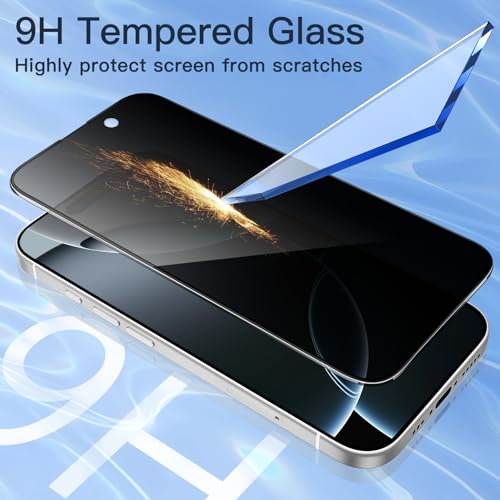 JETech Privacy Screen Protector Full Coverage for iPhone 16 Pro 6.3 Inch, Black Edge Tempered Glass Anti-Spy with Easy Installation Frame, 2 Pack