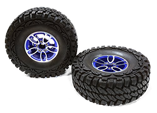 Integy RC Model Hop-ups C26170BLUE Billet Machined 5 Spoke DU 1.9 Wheel & Tire(2) for 1/10 Scale Crawler O.D.=113mm
