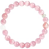 CIUOSUN 8MM Pink Cat's Eye Crystal Bracelet with Strawberry Quartz, Good Luck & Attract Love Bracelet for Women