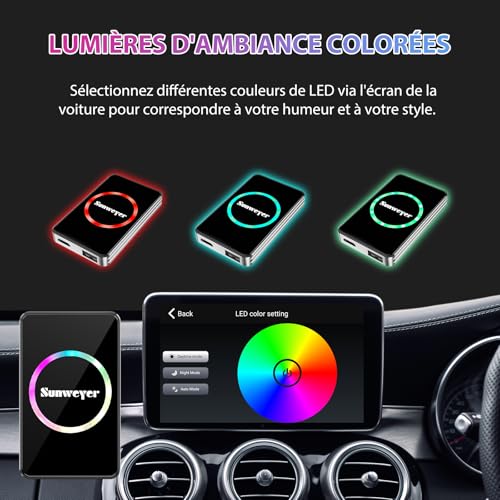 Sunweyer CarPlay 2025 Android Auto Streaming Box SW12 Wireless Adapter with Netflix, YouTube, Hulu, App Installation - AI Box, Dual WiFi, HDMI, LED Mood Light (SW12 Pro)