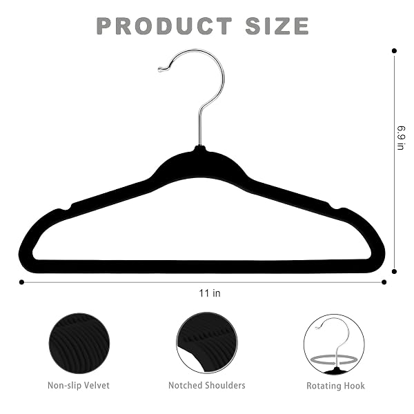 BAGAIL 50 PACK KIDS VELVET HANGERS 11 INCHES CHILDREN’S CLOTHES HANGERS NON-SLIP BABY HANGERS FOR INFANT/TODDLER (BLACK)