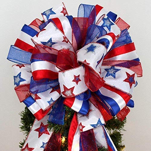 Amazon Com Patriotic Stars Stripes Christmas Tree Bow Topper Bow