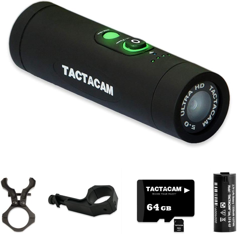 TACTACAM 5.0 Hunting Action Camera - Gun Package - Includes Custom Gun Mount, Under Scope Rail Mount, Rechargeable Battery, and 64GB microSD Card with Adapter