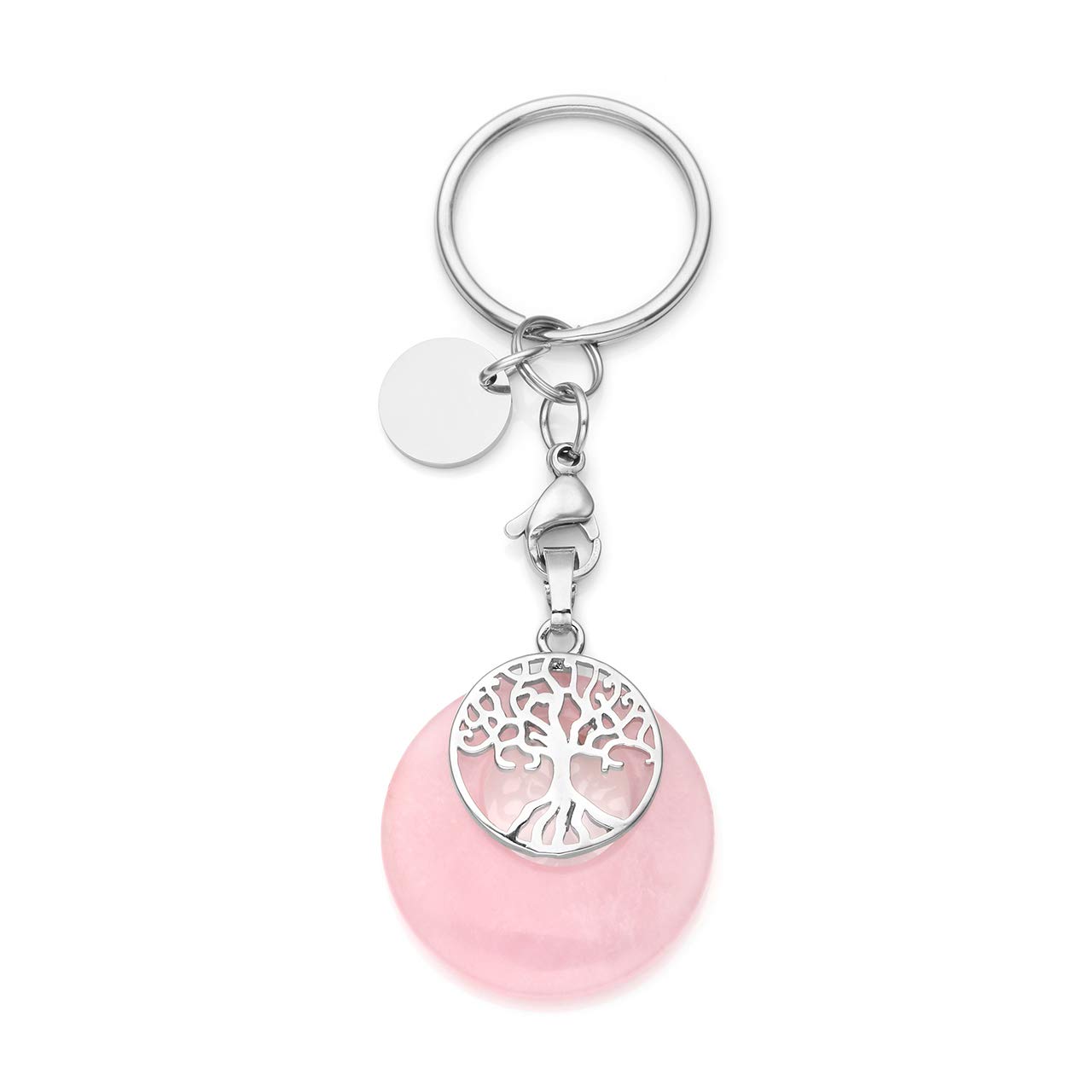 Jovivi Rose Quartz Healing Crystal Keyring Tree of life Gemstone Keychain Key Ring Gifts for Women Girls