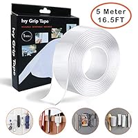 Multipurpose Double Sided Transparent Tape, Washable Reusable Mounting Tape, Heavy Duty Silicone Traceless Gel Grip Nano Adhesive Tape for Glass, Metal, Kitchen Cabinets or Tile（16.5FT）