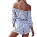 Sunm boutique Casual Off Shoulder Striped Short Rompers and Jumpsuits For Women(S, Blue)
