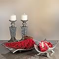 Creative Scents Schonwerk Pillar Candle Holder Set of 2- Crackled Mosaic Design- Home Coffee Table Decor Decorations Centerpiece for Dining/Living Room- Best Wedding Gift (Silver)