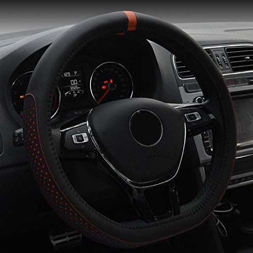 XuanMax Universal D Shape Microfiber Leather Car Steering Wheel Cover Breathable Vehicle Steering Wheel Sleeve Protector Anti Slip Auto Steering Wheel Wrap Steering Wheel Glove 38cm - Orange