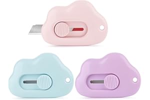 Upgesy 3 Pack Mini Paper Cutter Box Cutter Retractable with Key Chain Hole, Portable Letter Opener with Cute Cloud Shape, School And Office Supplies