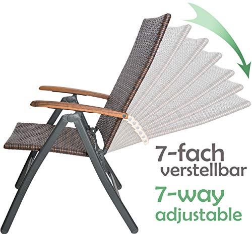 BRUBAKER 6er Set Polyrattan Gartenstuhl Modena - Hochlehner aus Metall und Poly Rattan klappbar - 7-Fach verstellbare Rückenlehne - wetterfester Faltstuhl/Klappstuhl - Braun Grau – Bild 3