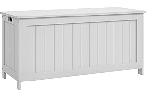 HOMCOM Storage Chest, Modern Storage Trunk with 2 Safety Hinges and Cut-Out Handles, Shoe Bench for Living Room Entryway, 39.