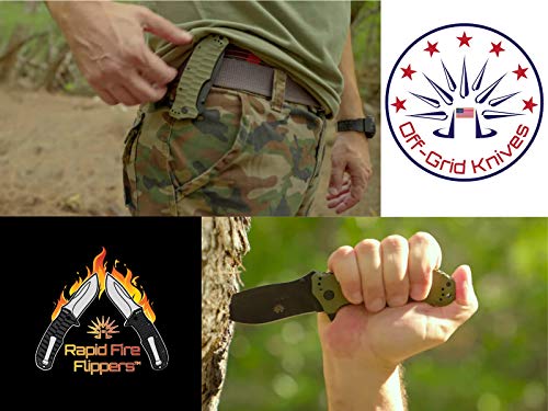 Off-Grid Knives - Rapid Fire Ranger - Camping & Hunting Knife, Cryo Japanese AUS8 Blade with Olive Drab G10 Scales & All-Position Mounting Clip, Survival, Hiking, Fishing, Boating, Prepper, Bushcraft