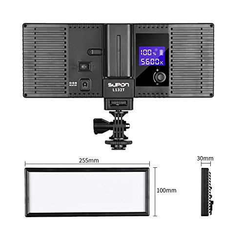 SUPON LED-L132T RA CRI95 Portable Dimmable 3300K-5600K LED Video Light,Super Slim LCD Display Lighting Panel for Canon,Nikon,Pentax,Panasonic,Sony,Olympus Cameras&DV Camcorder,Shooting+NP-F550 battery - Thumbnail 6