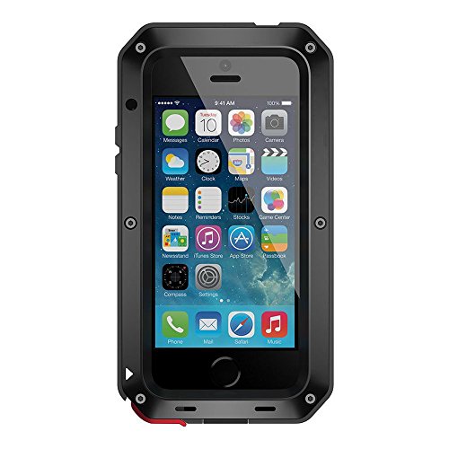 iPhone 5/5S/SE Case,[LIFETIME Warranty]Weatherproof Shockproof Dust Proof Aluminum Metal Case,Duty Protect Case for Extreme Sport(Black) with 1 Can Cooler
