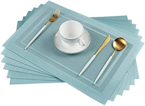 Furnily Placemats Set of 6 PVC Heat Resistant Washable Wipe Clean Table Mats for Wood Table(Lake Blue)