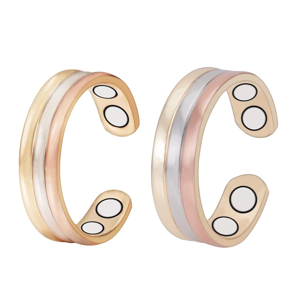 2PC Pure Copper Magnetic Ring, Three -Color Audio Female Magnetic Ring, Carrying 4 Magnets, with Gift Bags Suitable for Gifts (B)