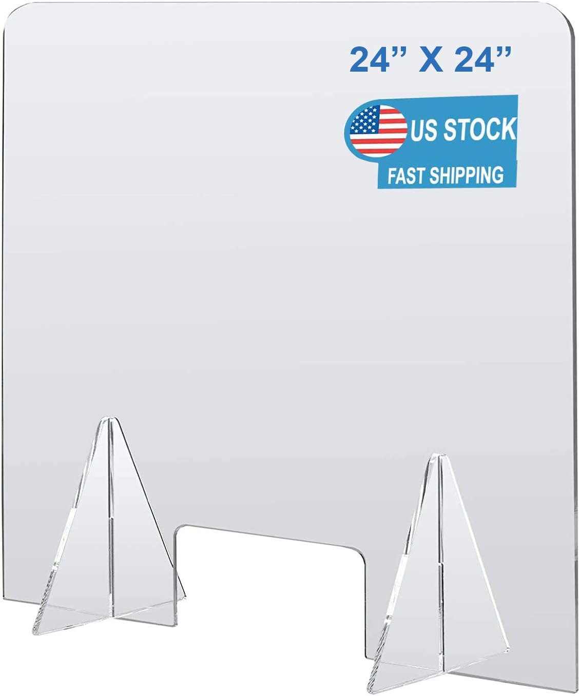 Plexiglass Barrier Divider Protective Plastic Shield Freestanding Clear Acrylic Sneeze Guard for Counter Desk Office Nail Salon with Transaction Window (24"W x 24"H)