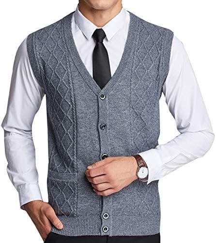 Flygo Mens V-Neck Wool Knitted Sweater 