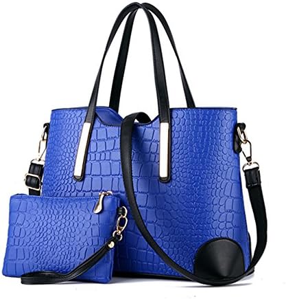 WongSinTong Women's Fashion PU Leather Cross Body Shoulder Bag Casual Tote Handbag and Purse 2 Piece Set (Royal blue)