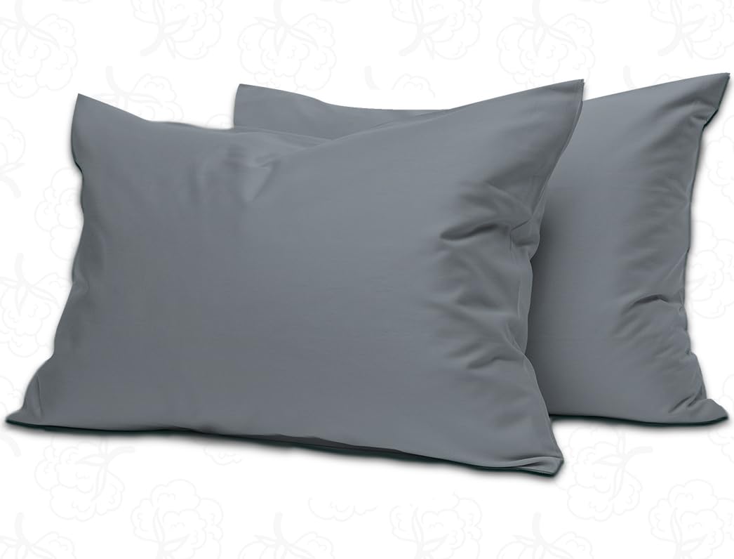 MistyMorning Pillow Cases 2 Pack Soft & Premium Quality Bedding & Linen, Egyptian Cotton 200 Thread Count, Breathable & Envelope Closure in Standard Size (50x75+15 cm) (Grey, Pack of 2) — image 1