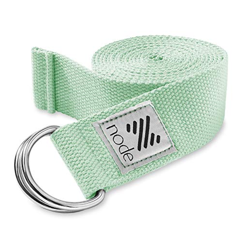 Node Fitness 8′ Premium Woven Cotton Blend Yoga Strap with D-Ring Buckle for Stretching – Mint