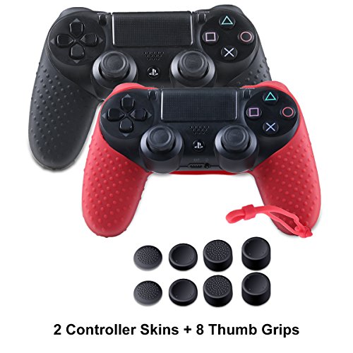 Skin for PS4 Controller - Silicone Covers for DualShock 4 - Anti-slip Protector with Hand Strap Case Set for Sony PS4, PS4 Slim, PS4 Pro 2 Controller Skin with 8 Thumb Grips