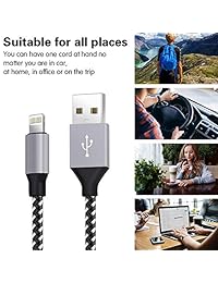 WUYA iPhone Charger, MFi Certified Lightning Cable 5 Pack (3 3 6 6 10FT) Nylon Woven with Metal Connector Compatible iPhone Xs Max X 8 7 Plus 6S 6 SE 5S iPad - Black and White